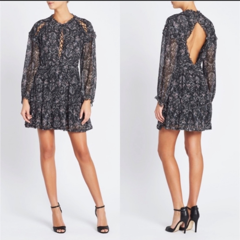 IRO Darling Long Sleeve Open Back Printed Mini Dress‎ Size 38 (6)
